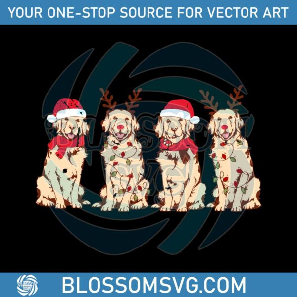 Vintage Christmas Dog Santa Hat Reindeer Hord SVG File