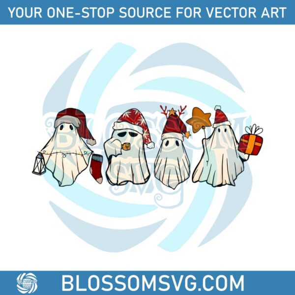 Retro Christmas Ghost Santa Hat PNG Sublimation Download