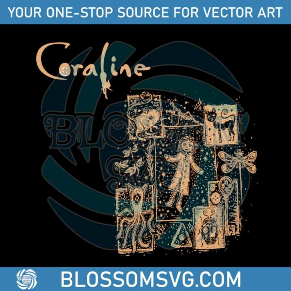 Vintage Coraline Cat Button Eyes SVG Cutting Digital File