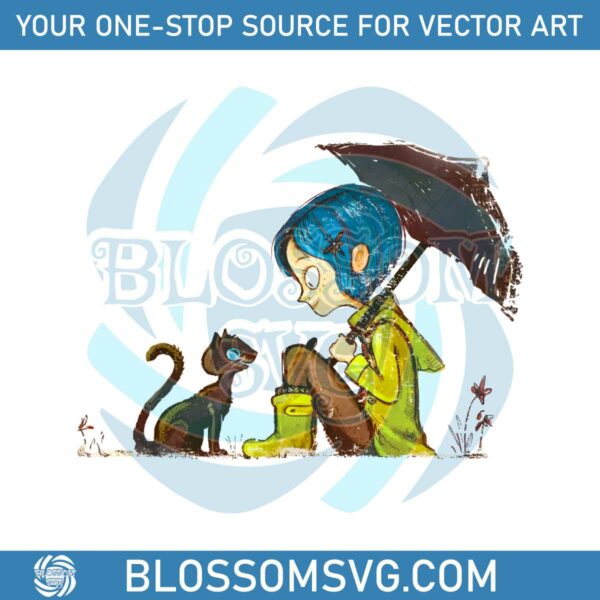 Vintage Coraline Doll And Cat PNG Sublimation Download
