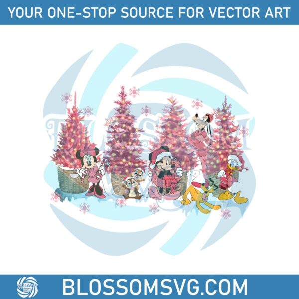 Vintage Mickey And Friends Pink Christmas Tree PNG File