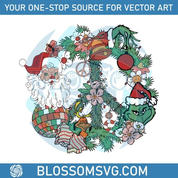 Retro Christmas Wreath Santa Claus And Grinch SVG File