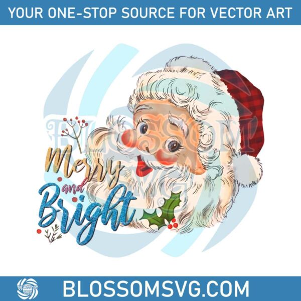 merry-and-bright-vintage-floral-santa-claus-png-download
