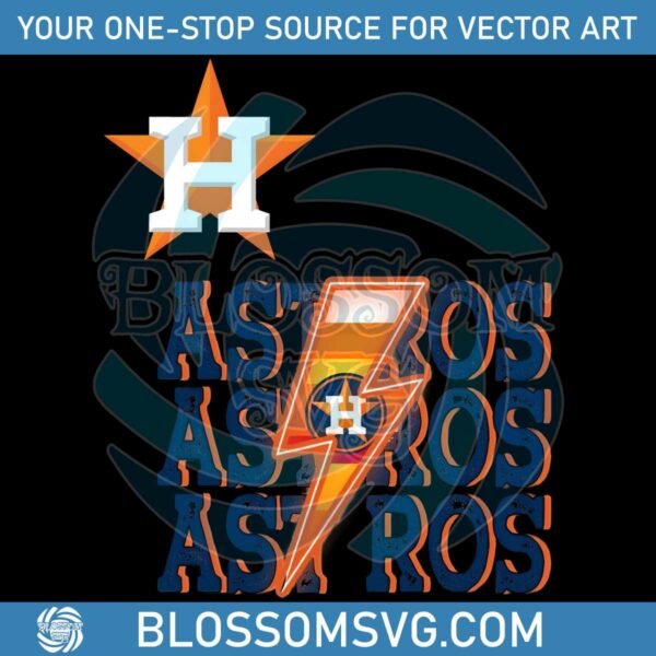 Retro Houston Astros Lightning Bolt PNG Sublimation File