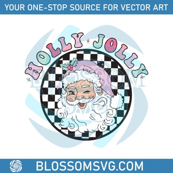 Retro Groovy Holly Jolly Cute Santa Claus SVG File For Cricut