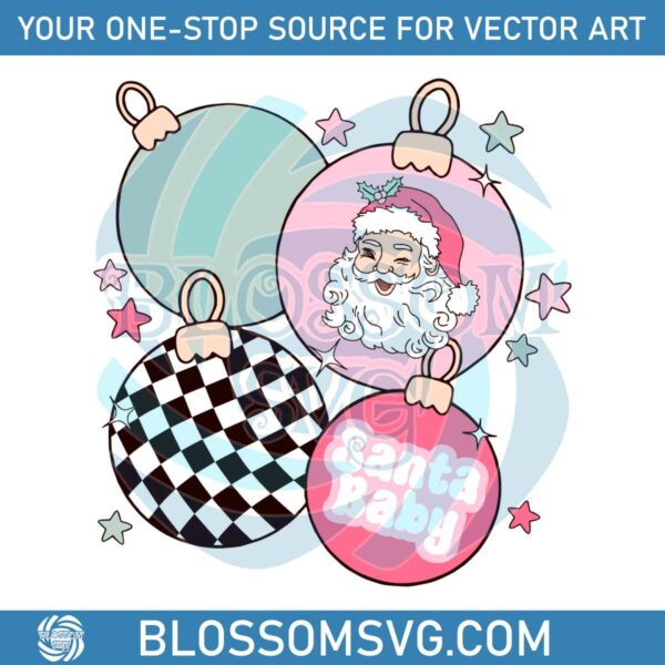 Retro Christmas Pink Santa Baby Ornament SVG Download