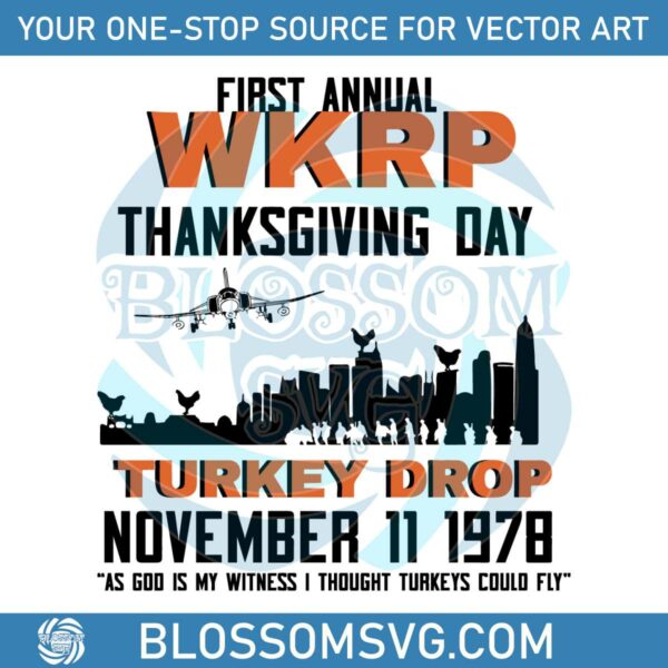 Vintage Thanksgiving Turkey Drop First Annual WKRP SVG File