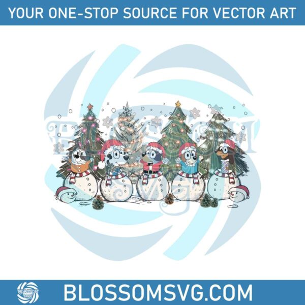 christmas-bluey-tree-snowman-and-friends-png-download