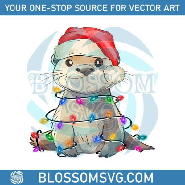 otters-merry-christmas-santa-hat-png-download-file