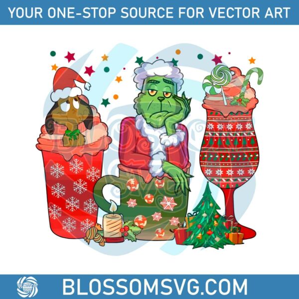 Vintage Grinch Christmas Coffee PNG Sublimation Download