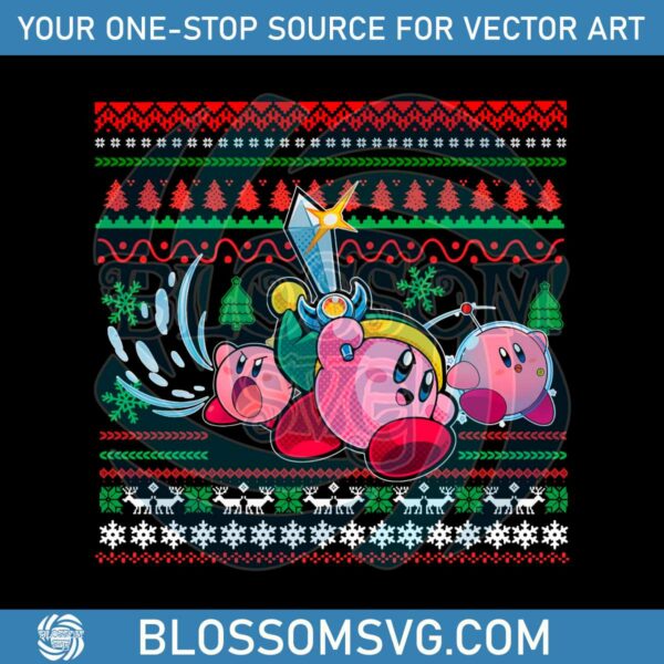 Funny Pink Game Kirby Christmas PNG Sublimation Design