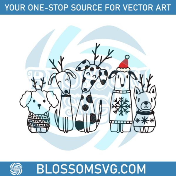 Vintage Christmas Reindeer Dogs SVG Cutting Digital File