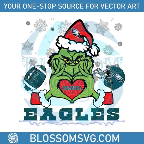 Grinch Loves Eagles Football Helmet SVG