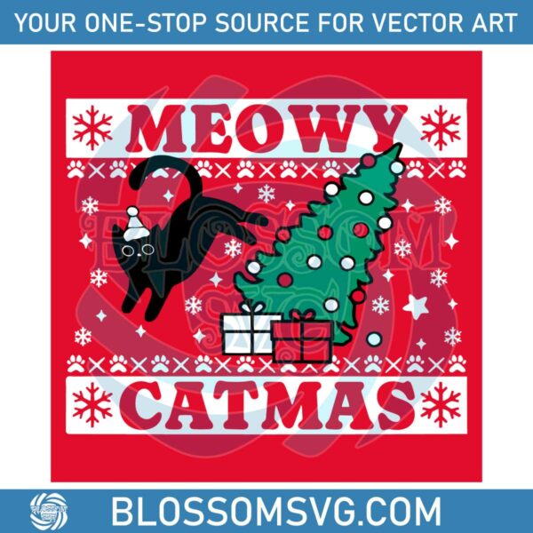 Funny Meowy Catmas Black Cat Christmas Tree SVG