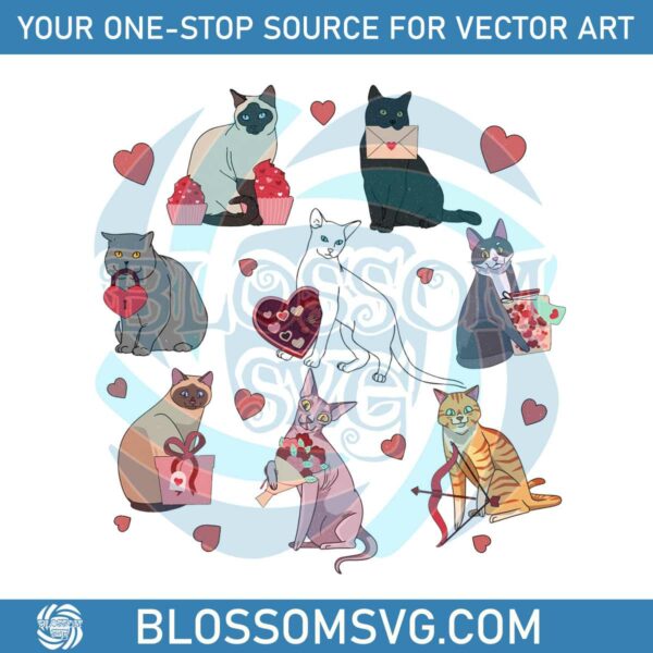 Cute Valentine Cats Hearts PNG