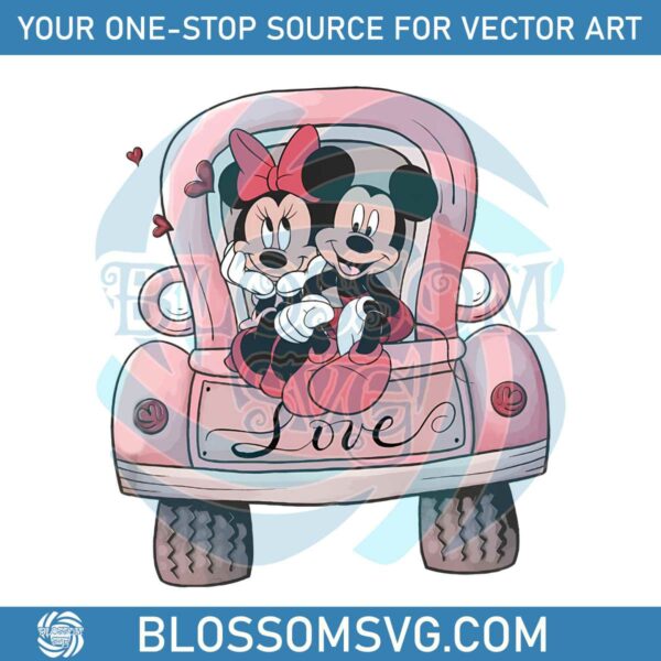 Mickey And Minne Love Car PNG