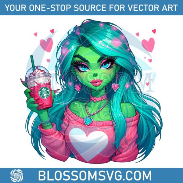 Boojee Grinch Girl Valentines Coffee PNG