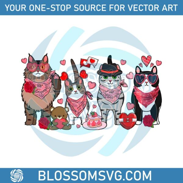 Cute Cats Family Valentines Day PNG