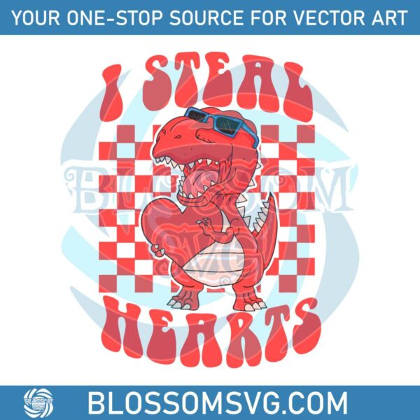 I Steal Hearts Valentine Dinosaur SVG
