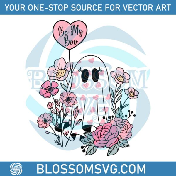 Be My Boo Floral Ghost Valentines Day SVG