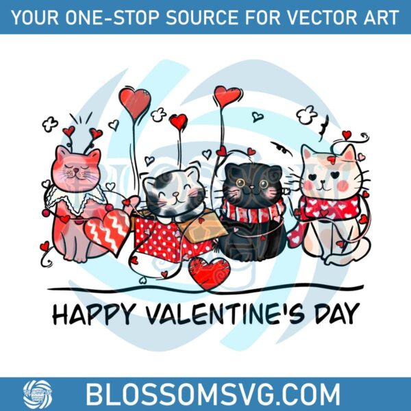 Cute Cats Happy Valentines Day PNG