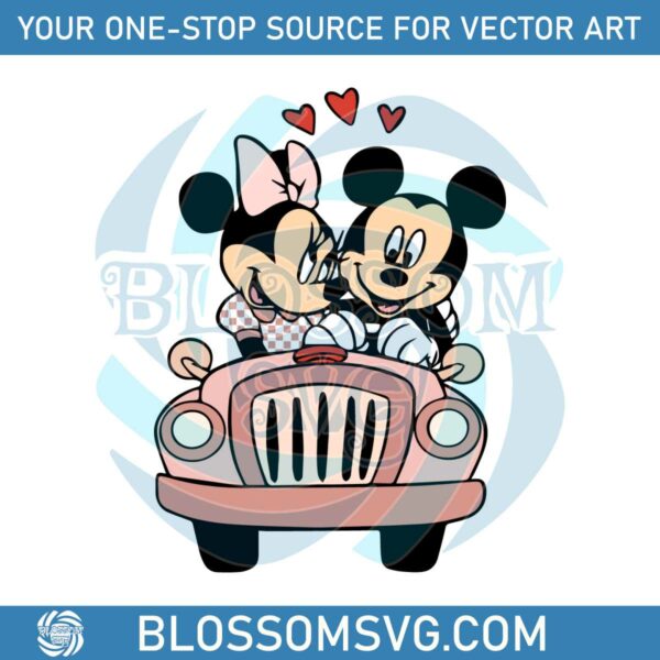 Vintage Mickey and Minnie Love Car SVG
