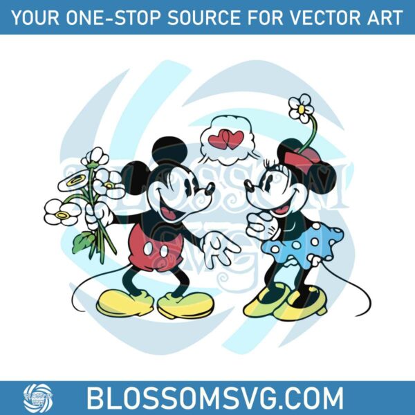 Disney Couple Floral Mickey and Minnie Mouse SVG