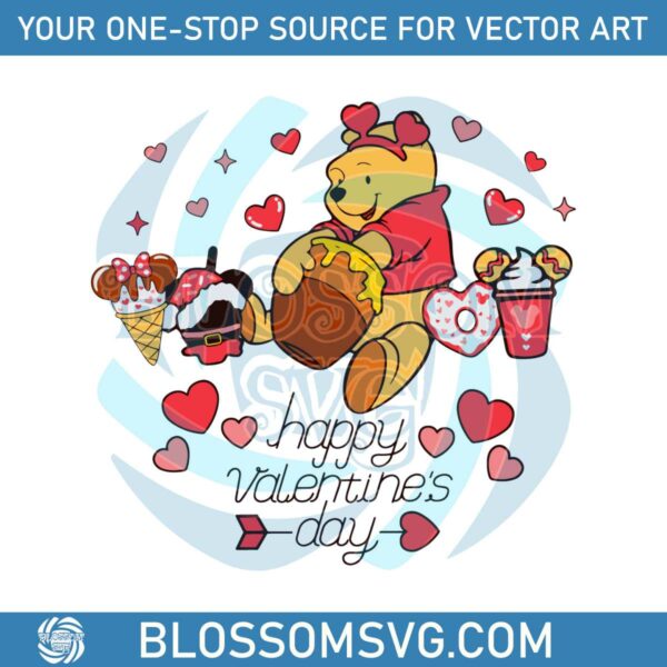 Happy Valentines Day Pooh And Snack SVG