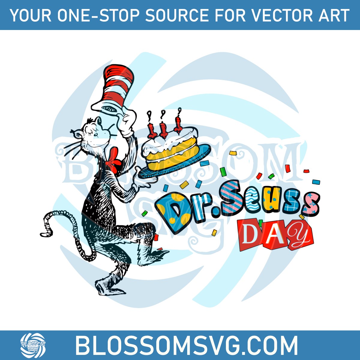 Retro Dr Seuss Day Birthday Cake SVG