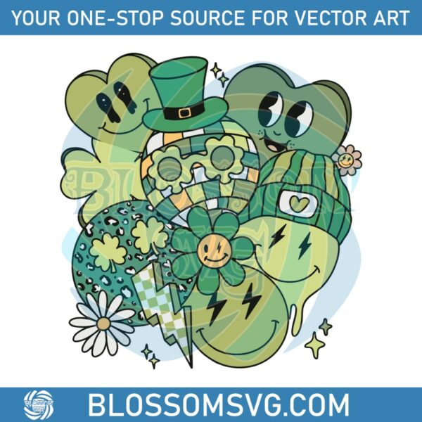 Retro Patricks Day Doodles Smiley Face SVG