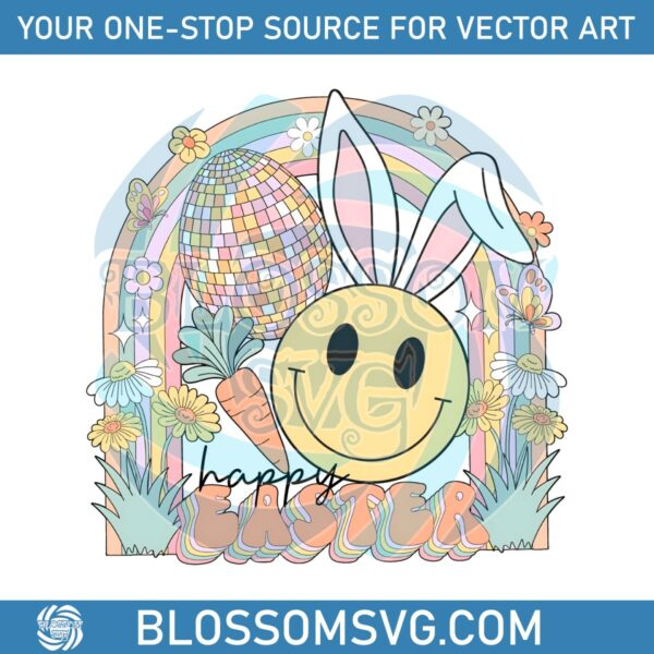 Groovy Happy Easter Smiley Face Bunny PNG