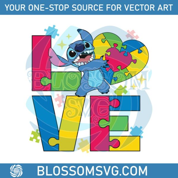Funny Love Autism Stitch Cartoon SVG