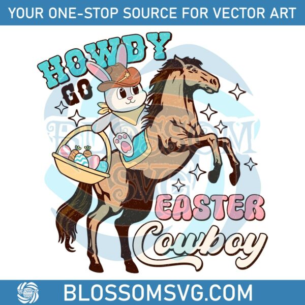 Retro Howdy Go Easter Cowboy PNG