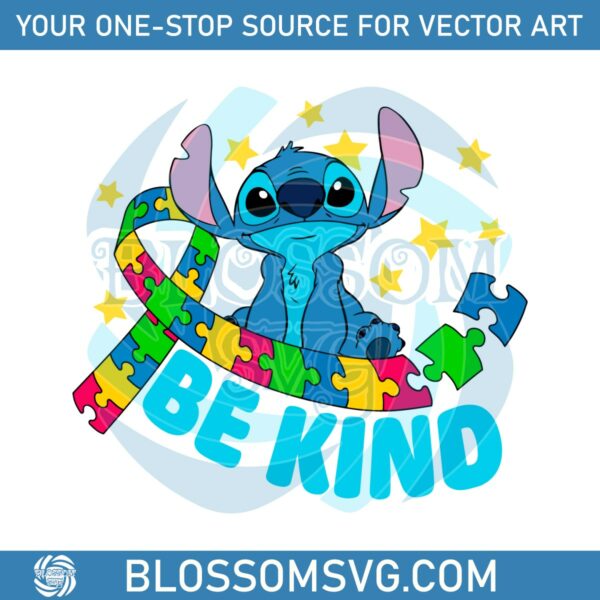 Retro Be Kind Autism Stitch Puzzle Pieces SVG
