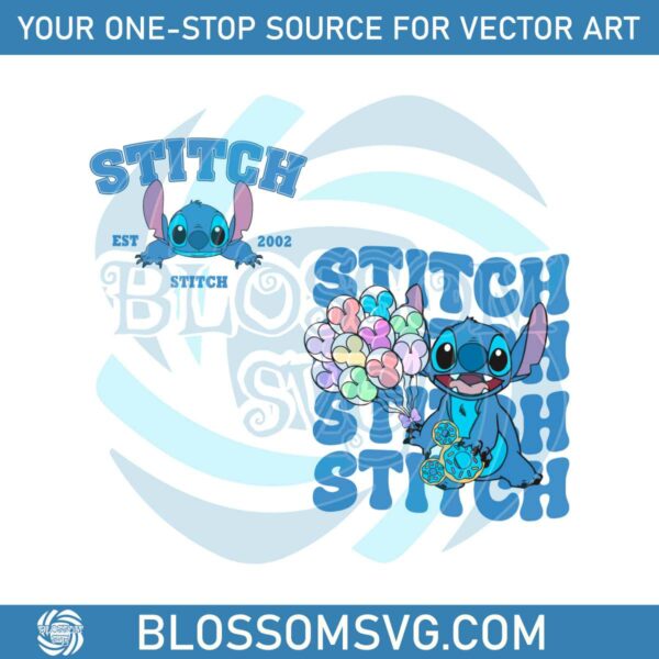 Cute Disney Stitch Est 2002 Balloons SVG