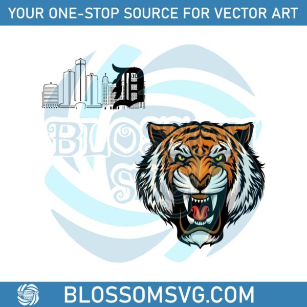 Retro Detroit Tigers Logo Skyline SVG