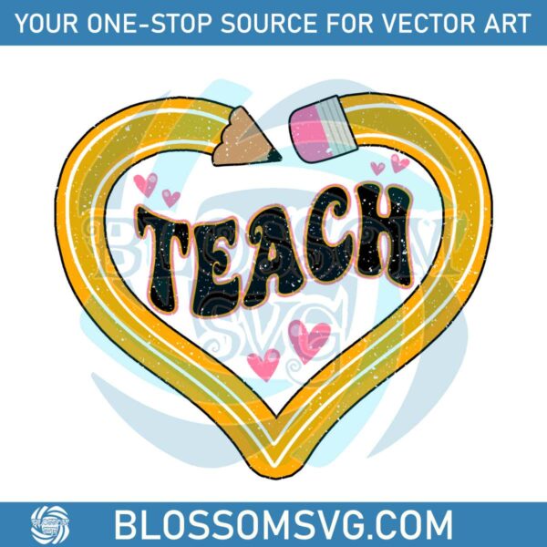 Retro Teach Heart Pencil Teacher Life PNG