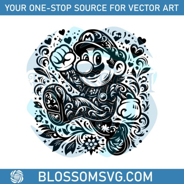 Floral Super Mario Cartoon Character SVG
