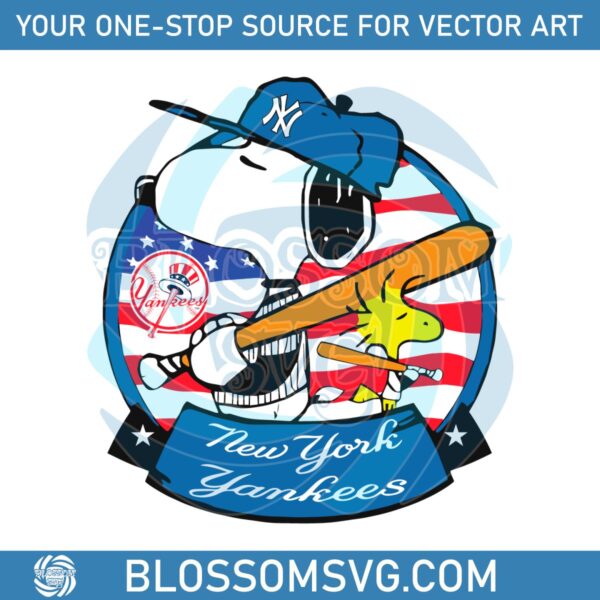 Snoopy And Woodstock New York Yankees Baseball Player American Flag SVG