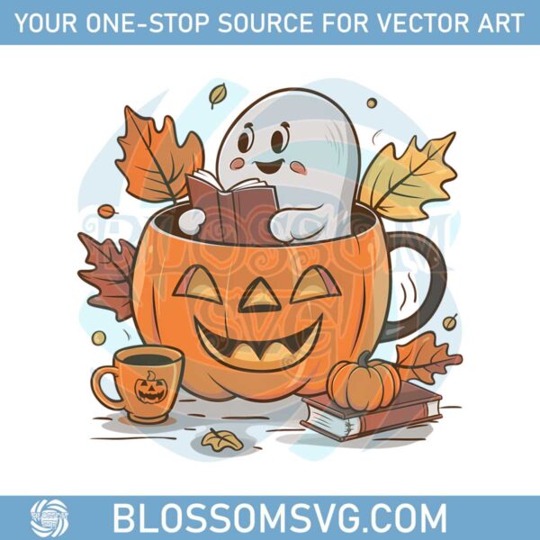 bookish-ghost-pumpkin-cute-artsy-trendy-bookish-halloween-autumn-vibes-png
