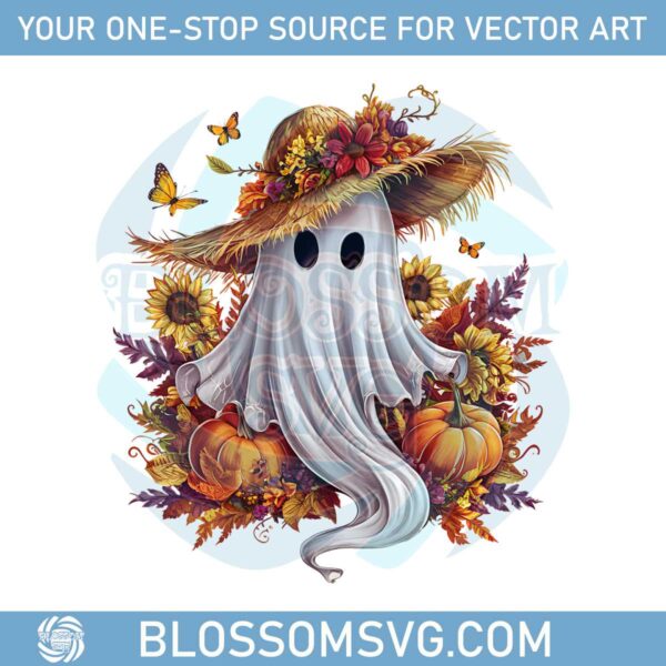 flowers-and-ghost-halloween-cute-retro-png