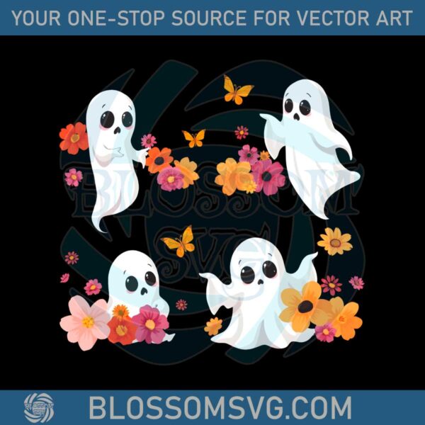 retro-floral-cute-halloween-ghosts-png