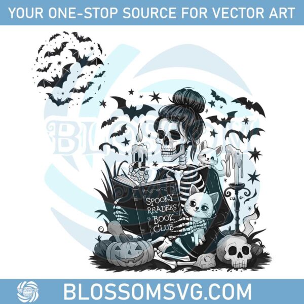 spooky-readers-book-club-png-snarky-skeleton-book-lover-witch-messy-bun-skull