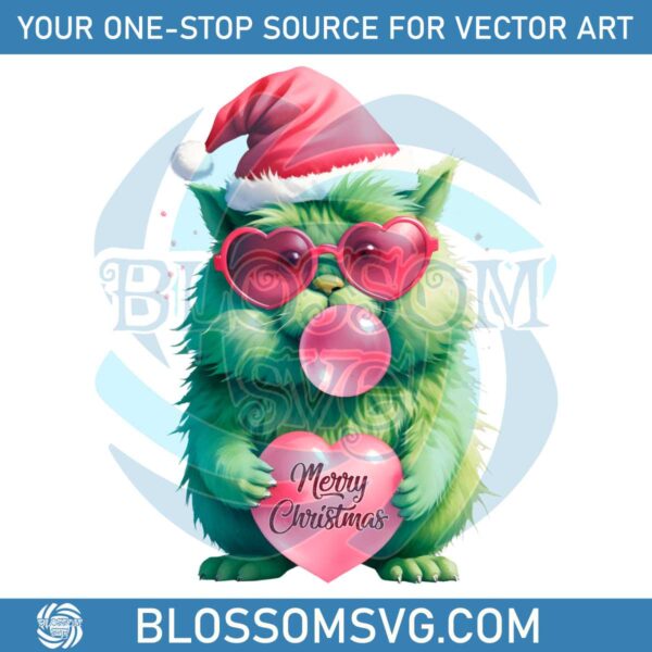 cute-grinch-cat-blowing-bubble-pink-christmas-png