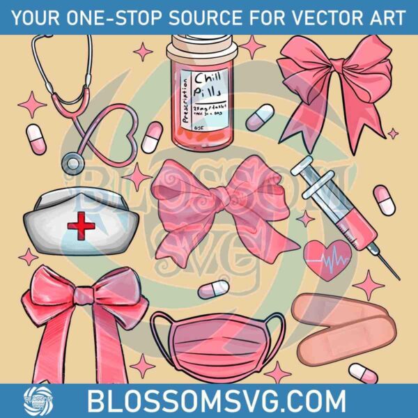 Cute Pink Nurse Coquette Bow Element PNG