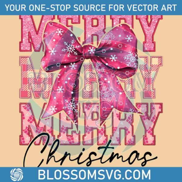 Sparkling Pink Coquette Bow for Merry Christmas SVG