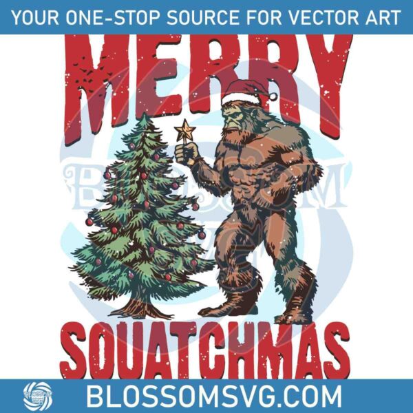 Vintage Western Festive Squatchmas Bigfoot Santa Hat SVG